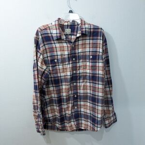 J. Crew Shirt Plaid Red Blue Flannel Long Sleeve Shirt Front Pockets Mens Large